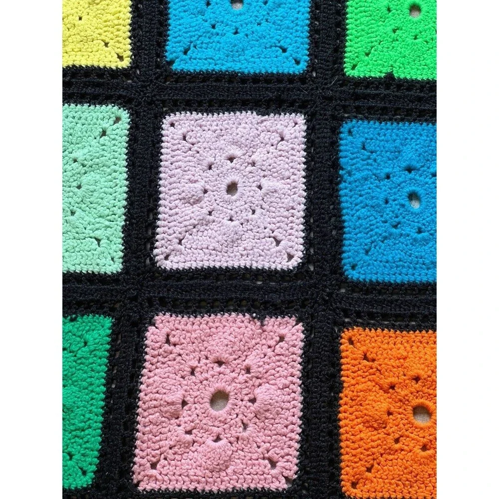 Vintage Granny Square Crochet Afghan Throw Blanket Multicolor 56” X 38”
